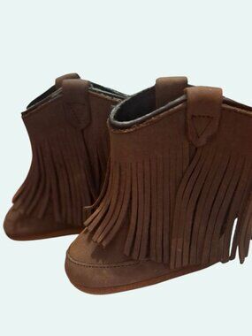 Baby Girl Brown FringeBoots Size 0 Old West Style Velcro Closure*SH2